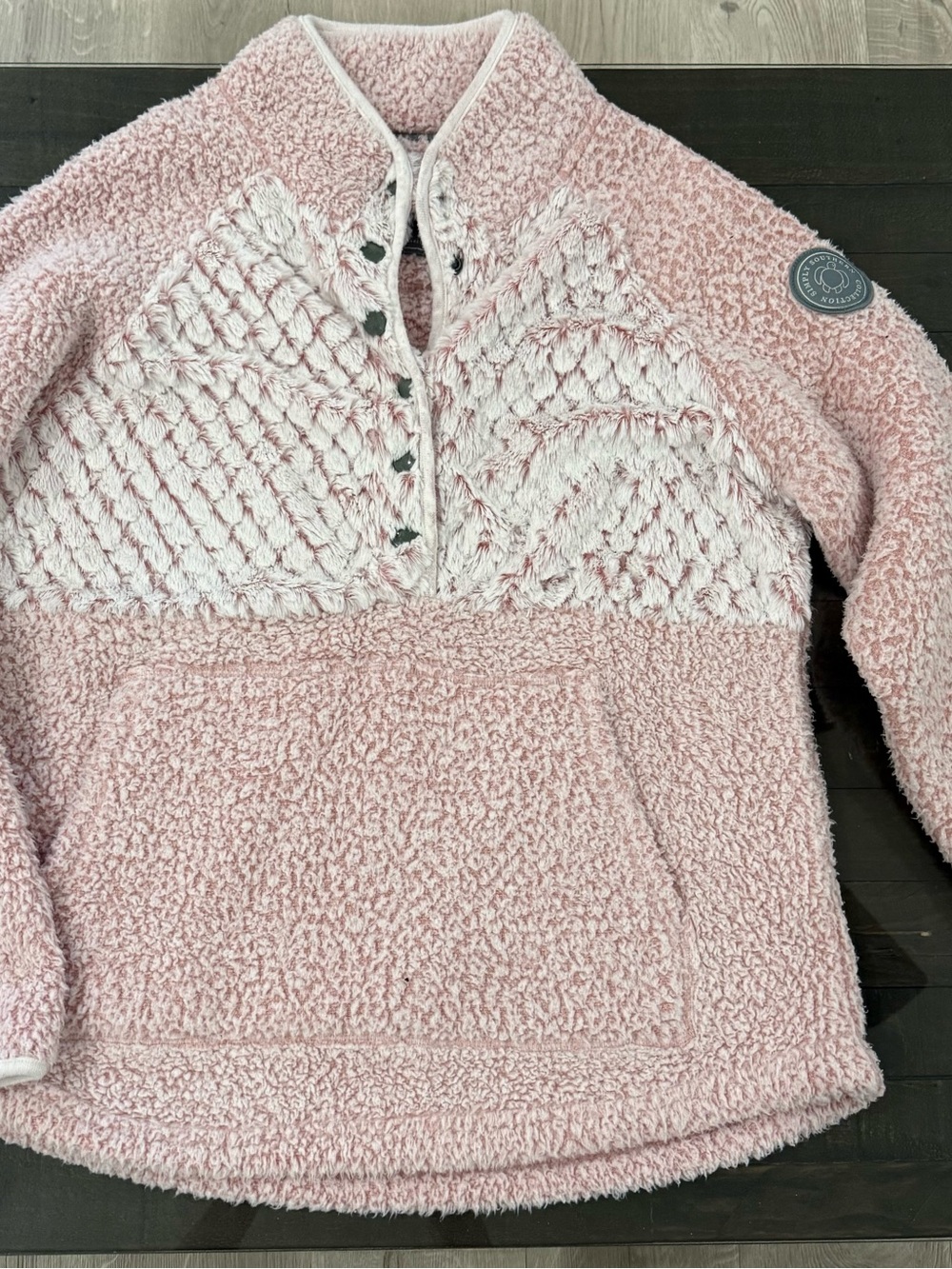 Simply Southern Pink Sherpa Snap-Placket Pullover